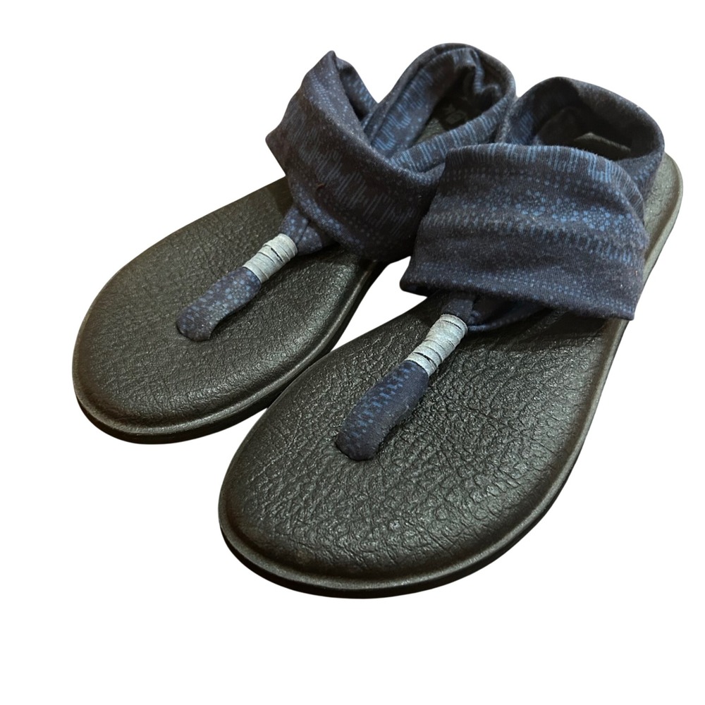 Sanuk Yoga Sling 2 Sandals Womens Navy Blue Space Dye Knit Comfort Size 6